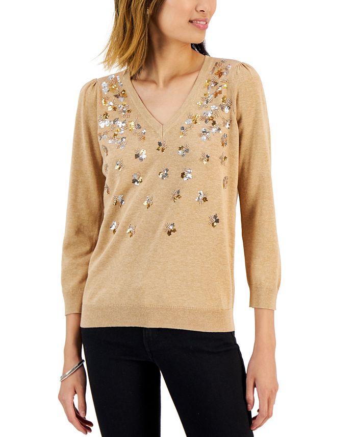 Charter Club Women's Sequin-Embellished Sweater, Created for Macy's ...