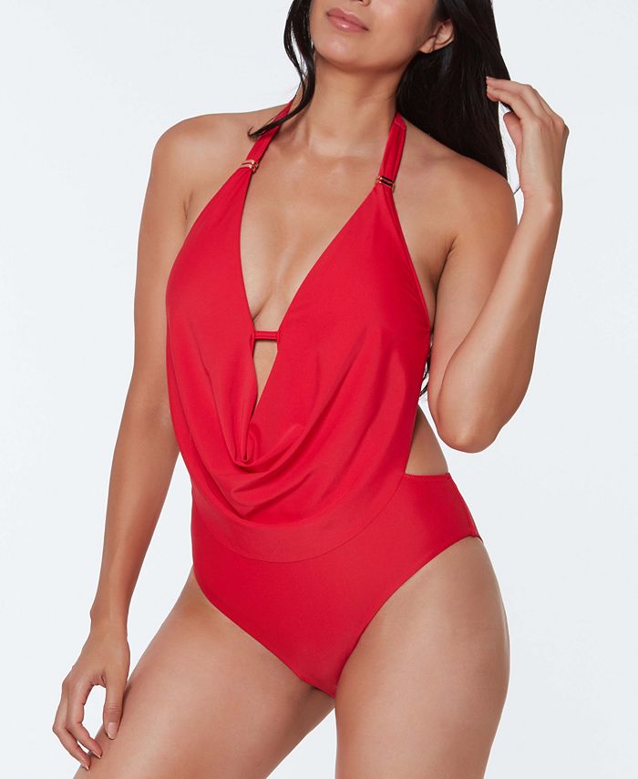 Bar III Solid Cowlneck One-Piece Swimsuit, Created for Macy's - Macy's