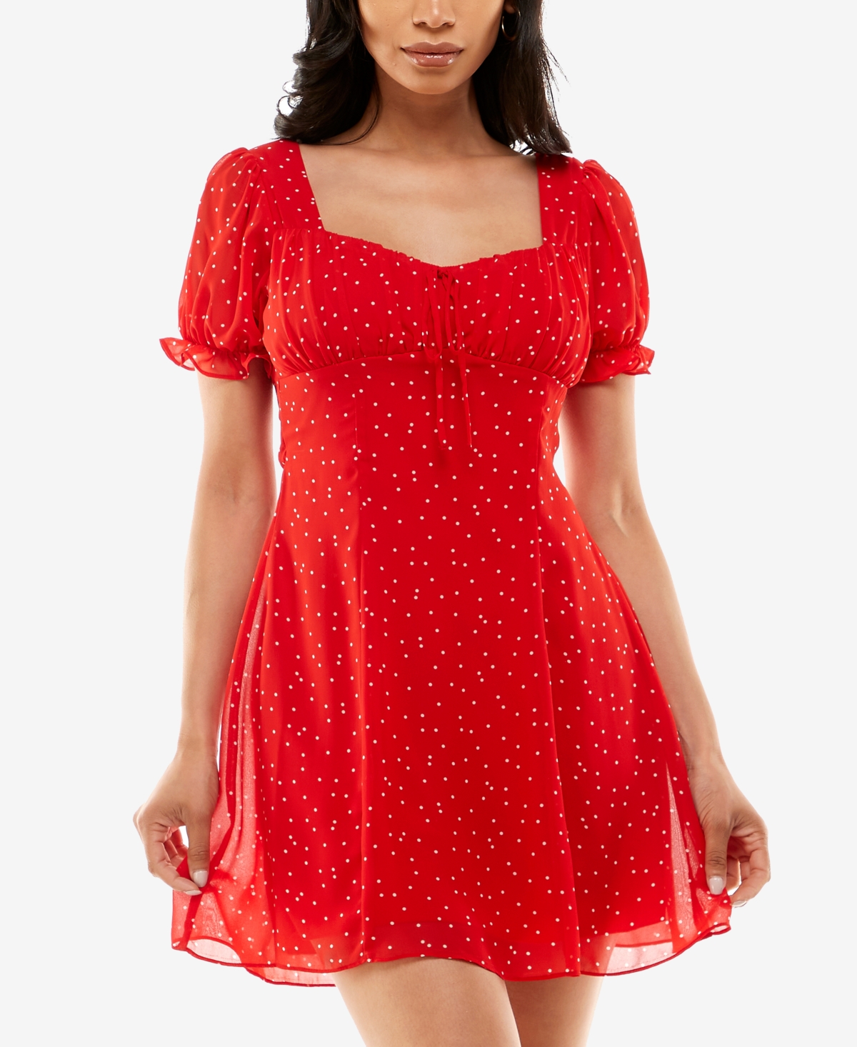 B Darlin Juniors' Dot-print Dress In Red Polka Dot