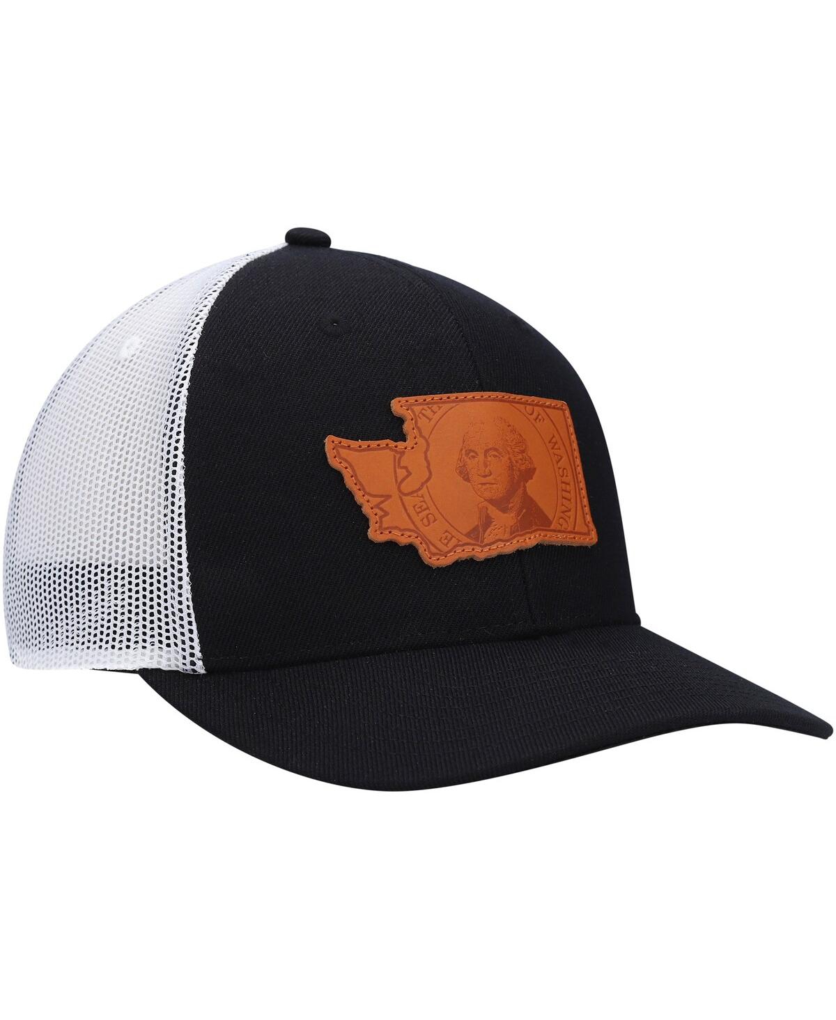 Shop Local Crowns Men's  Black Washington Leather State Applique Trucker Snapback Hat