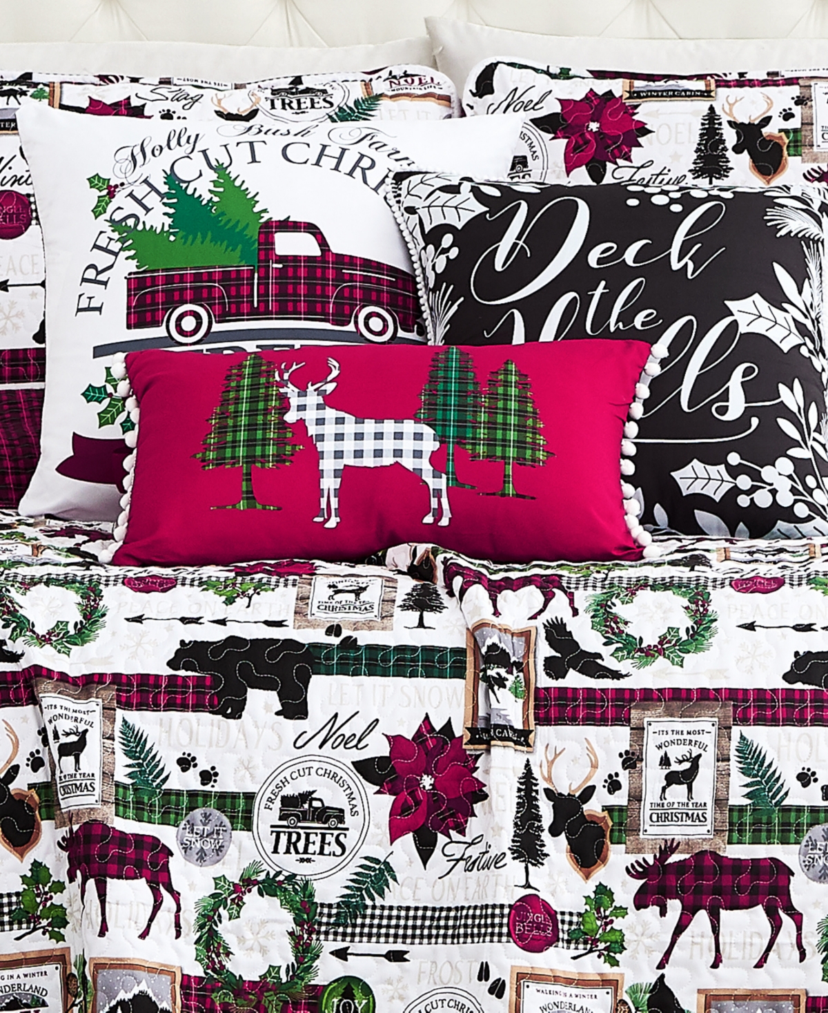 Merry Town Christmas Oversized Reversible 6 Piece Quilt Set, Twin or Twin Xlong