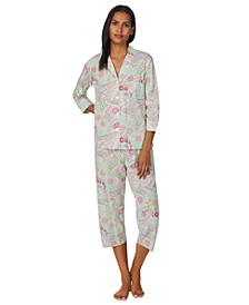Women's Woven Notch Collar Capri Pajama Set