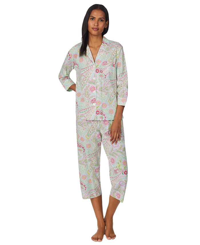 Lauren Ralph Lauren Women's Woven Notch Collar Capri Pajama Set - Macy's