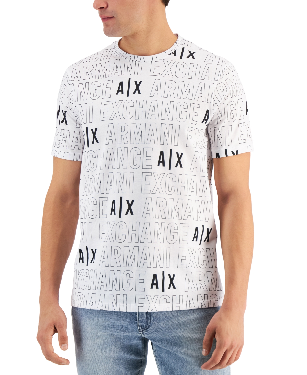 Ax Armani Exchange Men's Allover Screenprint Logo T-shirt In White/black |  ModeSens