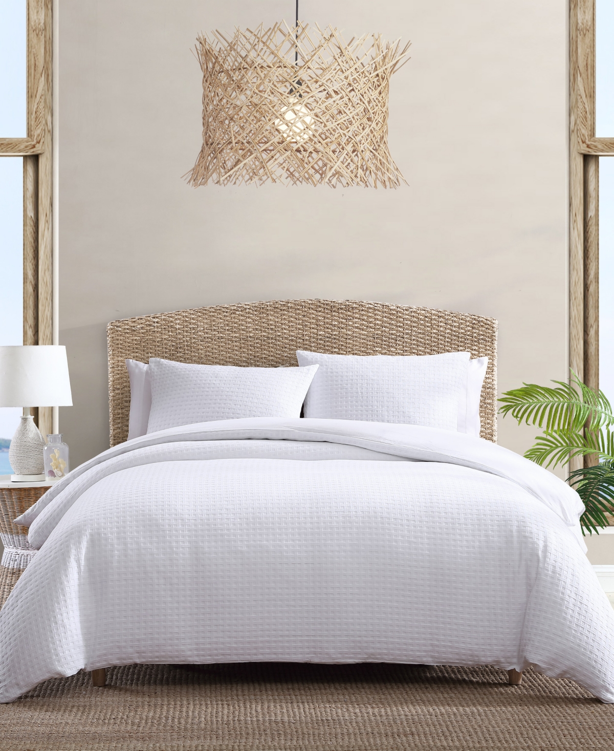Tommy Bahama Home Closeout!  Basketweave Solid Cotton And Polyster Fill 4 Piece Comforter Set, King In White