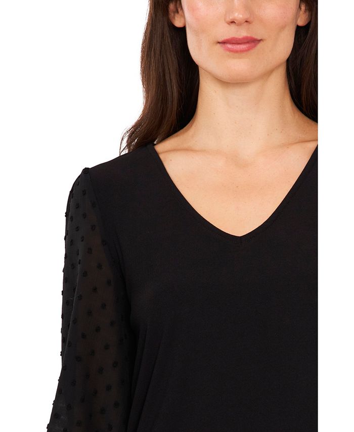 CeCe Women's VNeck Clip Dot Ruffle Long Sleeve Blouse Macy's