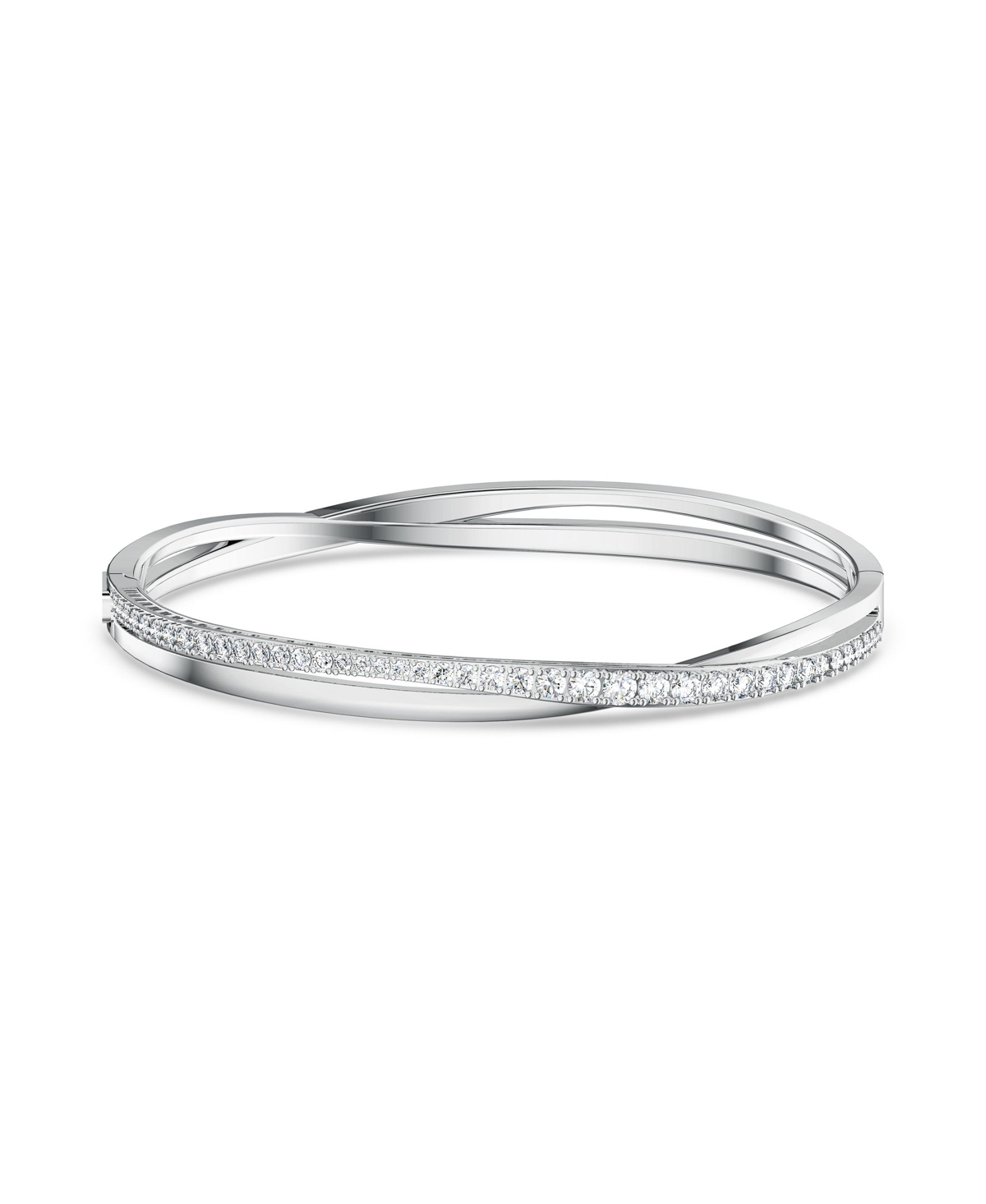 Shop Swarovski Rose Gold-tone Crystal Intertwining Double-row Bangle Bracelet In Silver-plated