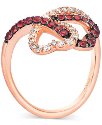 Passion Ruby (3/8 ct. t.w.) & Nude Diamond (1/3 ct. t.w.) Interlocking Hearts Ring in 14k Rose Gold