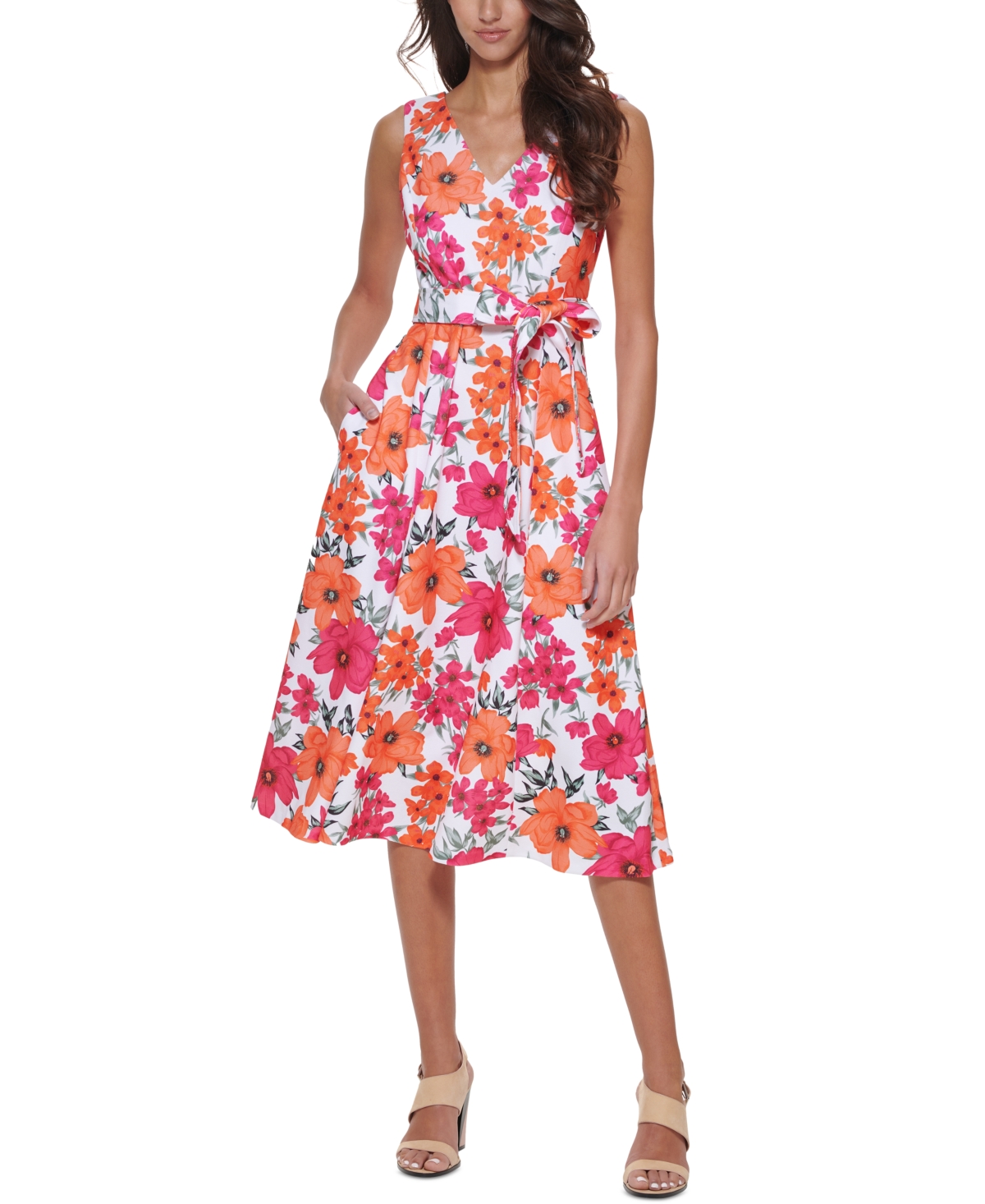 Calvin Klein Petite Floral A-line Dress In Hibiscus Multi | ModeSens