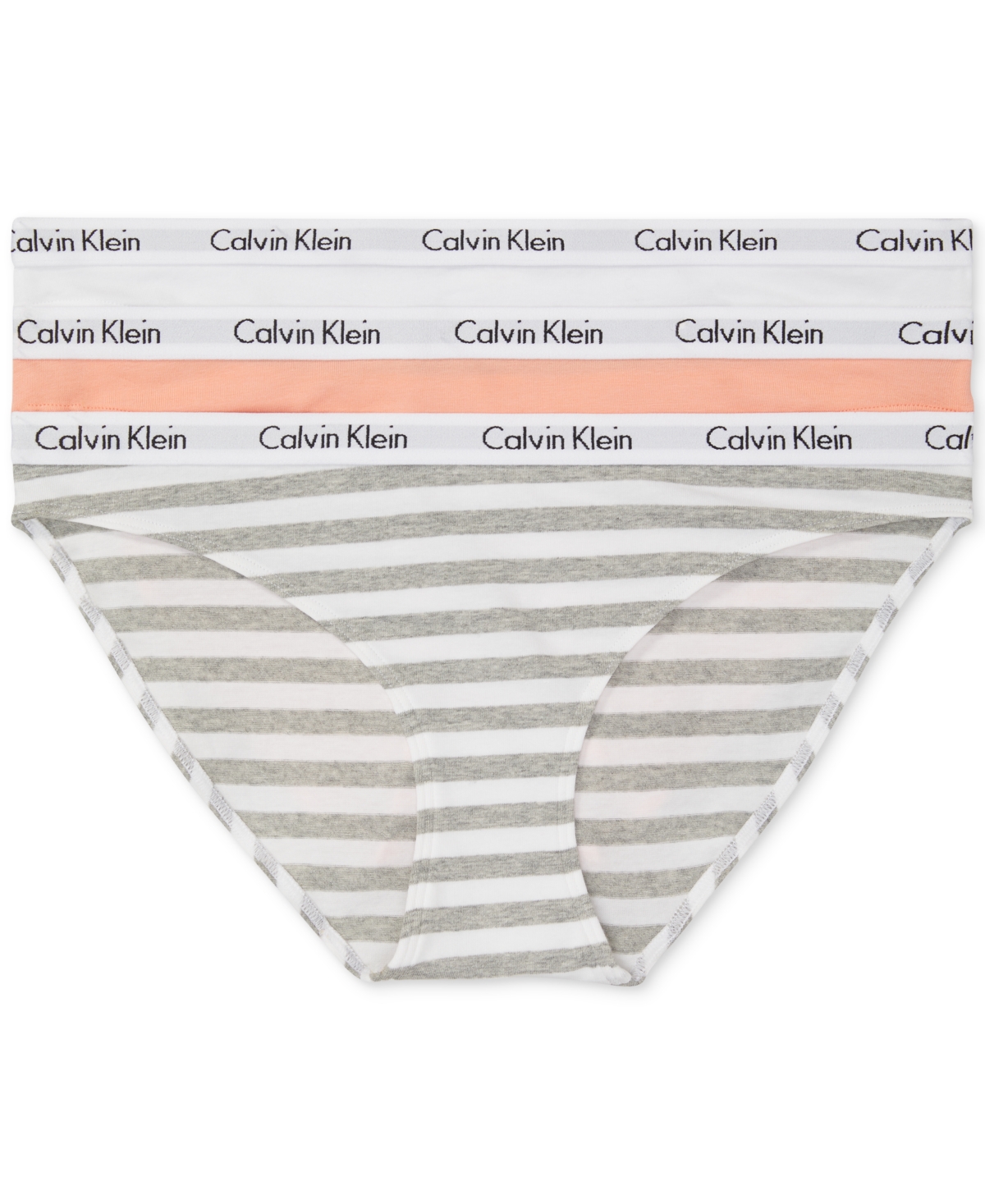 Calvin Klein Women's Carousel Cotton 3-pack Bikini Underwear Qd3588 In  Mellow Orange/white/rainer Stripegrey He