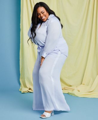 satin wide leg pants plus size