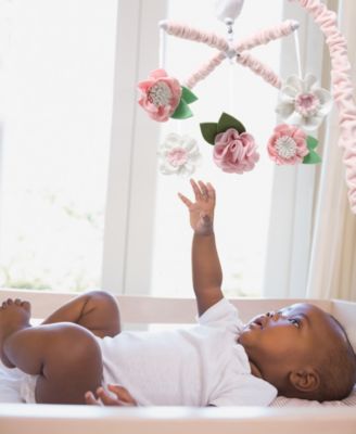 Pink Floral Musical Crib Mobile for Baby Girls Plays 12 Lullabies