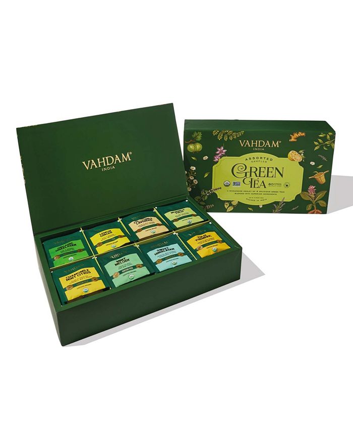 Vahdam Teas Green Tea Variety Sampler Gift Set, 80 Long Leaf Pyramid