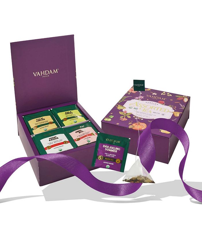 Vahdam Teas Assorted Tea Bags Variety Set Sampler Gift Set, 40 Long ...