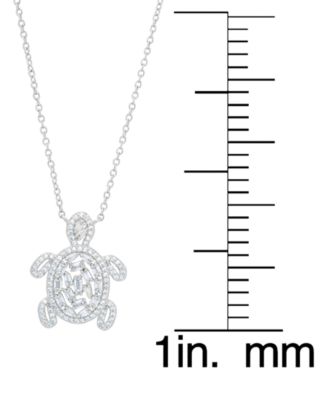 Women's Fine Silver Plated Cubic Zirconia Turtle Pendant Necklace