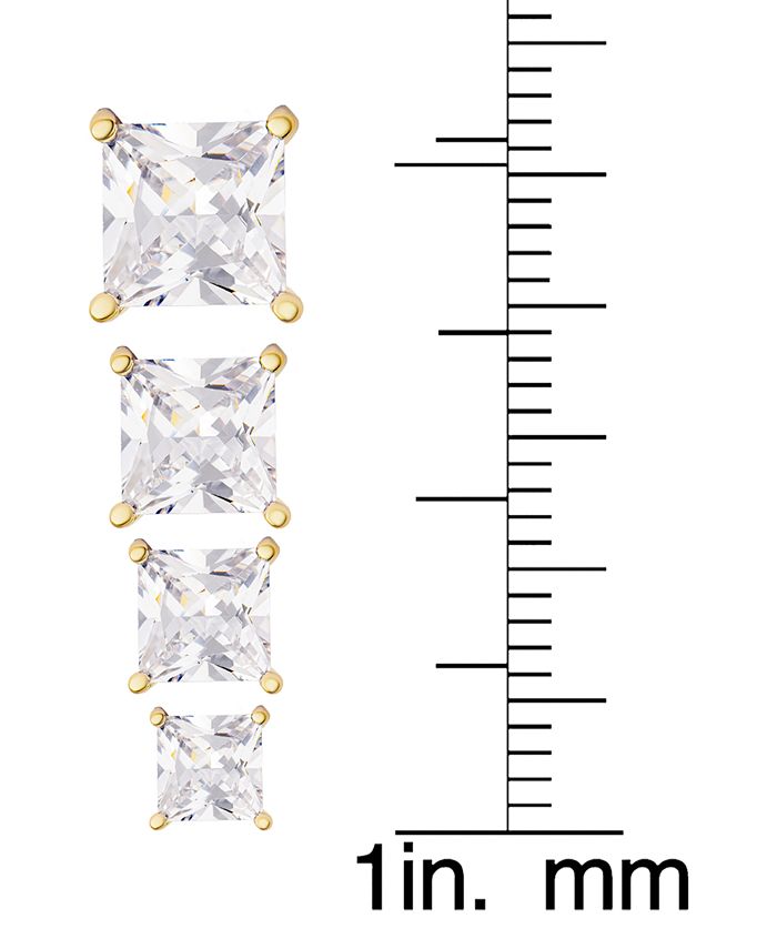 Macy's Women's 14k Gold Plated Square Cubic Zirconia Stud Earrings Set