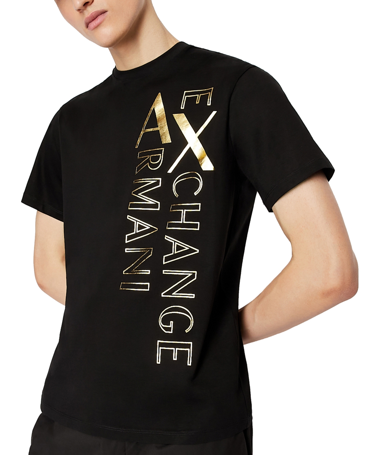 Armani Exchange Ax Men's Vertical Metallic Logo T-shirt In Black