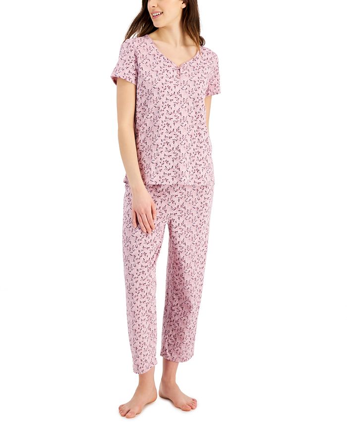 Charter Club Women's Short Sleeve Cotton Essentials Printed Pajama Set ...