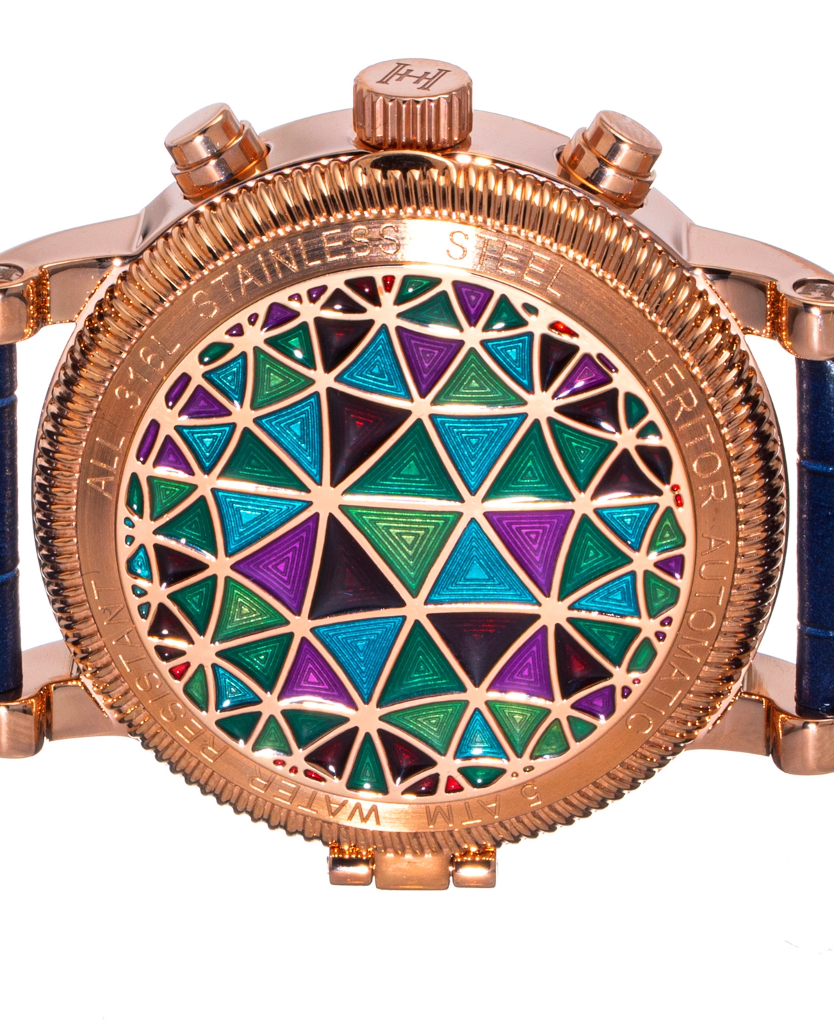 Heritor Automatic Legacy Black or Blue or Brown Genuine Leather Band Watch, 44mm - Rose Gold-Tone, Blue