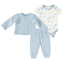 Baby Boys Quilted Cardigan, Bodysuit and Pants, 3 Piece Set