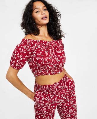 Bar III - Women's Printed Off-The-shoulder Smocked Top