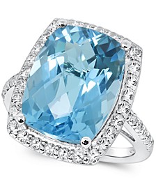 Blue Topaz (11 ct. t.w.) & White Topaz (3/4 ct. t.w.) Halo Statement Ring in Sterling Silver