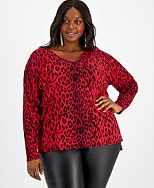 Leopard-Print V-Neck Sweater, Created for Macy's