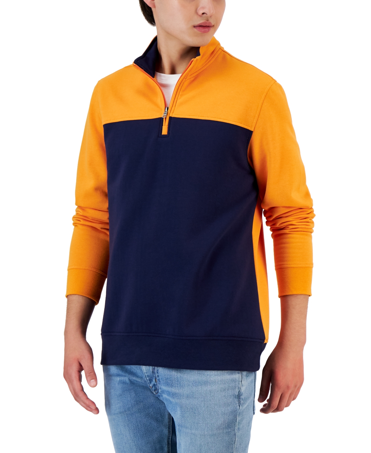 Shop Club Room Men's Colorblocked Quarter-zip Fleece Sweater, Created For Macy's In Dark Lead