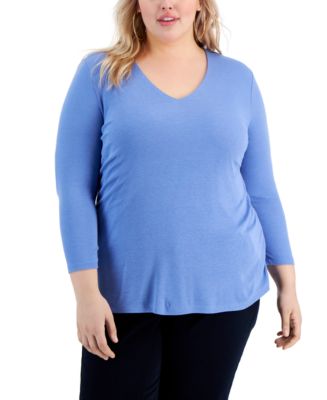 INC International Concepts Plus Size Ribbed V-Neck Top, Created for ...