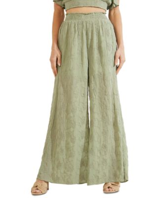 GUESS - Women's Dexie Wide-Leg Smocked-Waist Pants