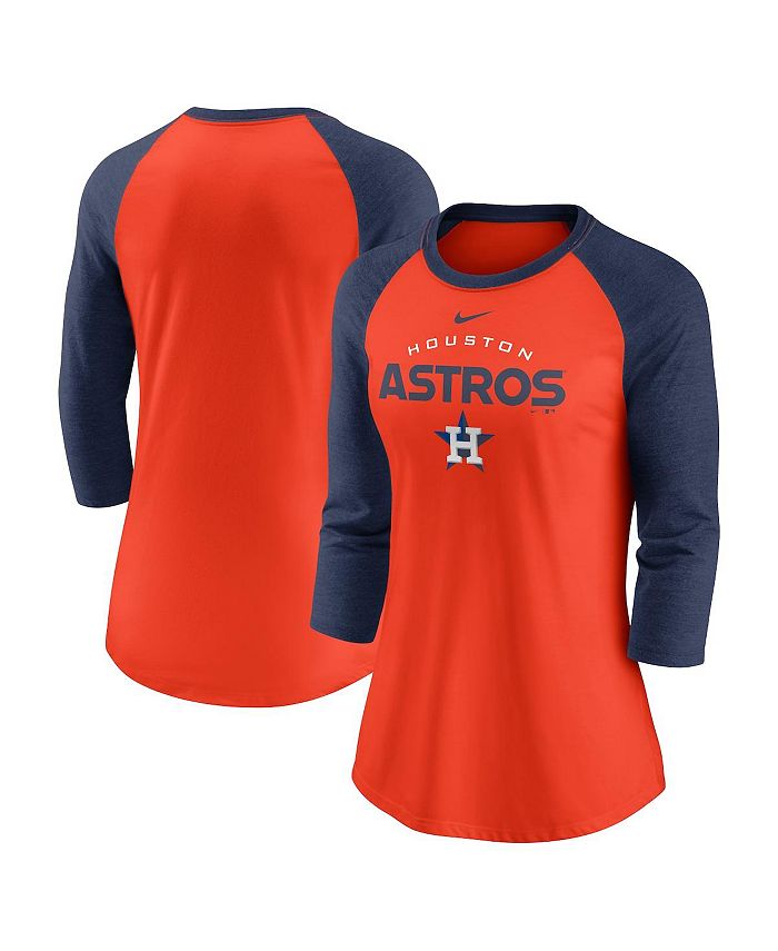 Women's Nike Orange/Navy Houston Astros Modern Baseball Arch Tri-Blend  Raglan 3/4-Sleeve T