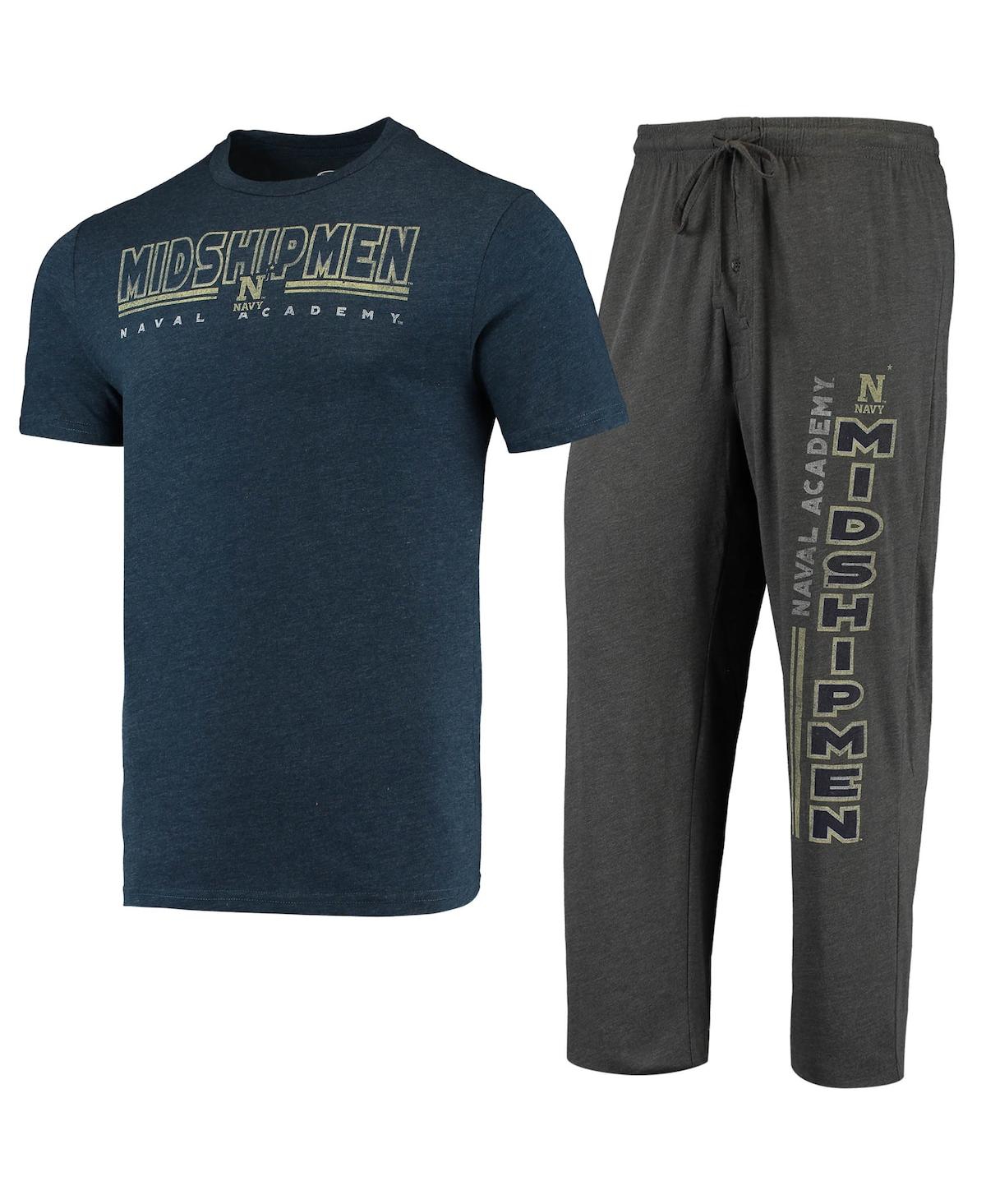 Concepts Sport Men's  Heathered Charcoal, Navy Navy Midshipmen Meter T-shirt And Pants Sleep Set In Heathered Charcoal,navy