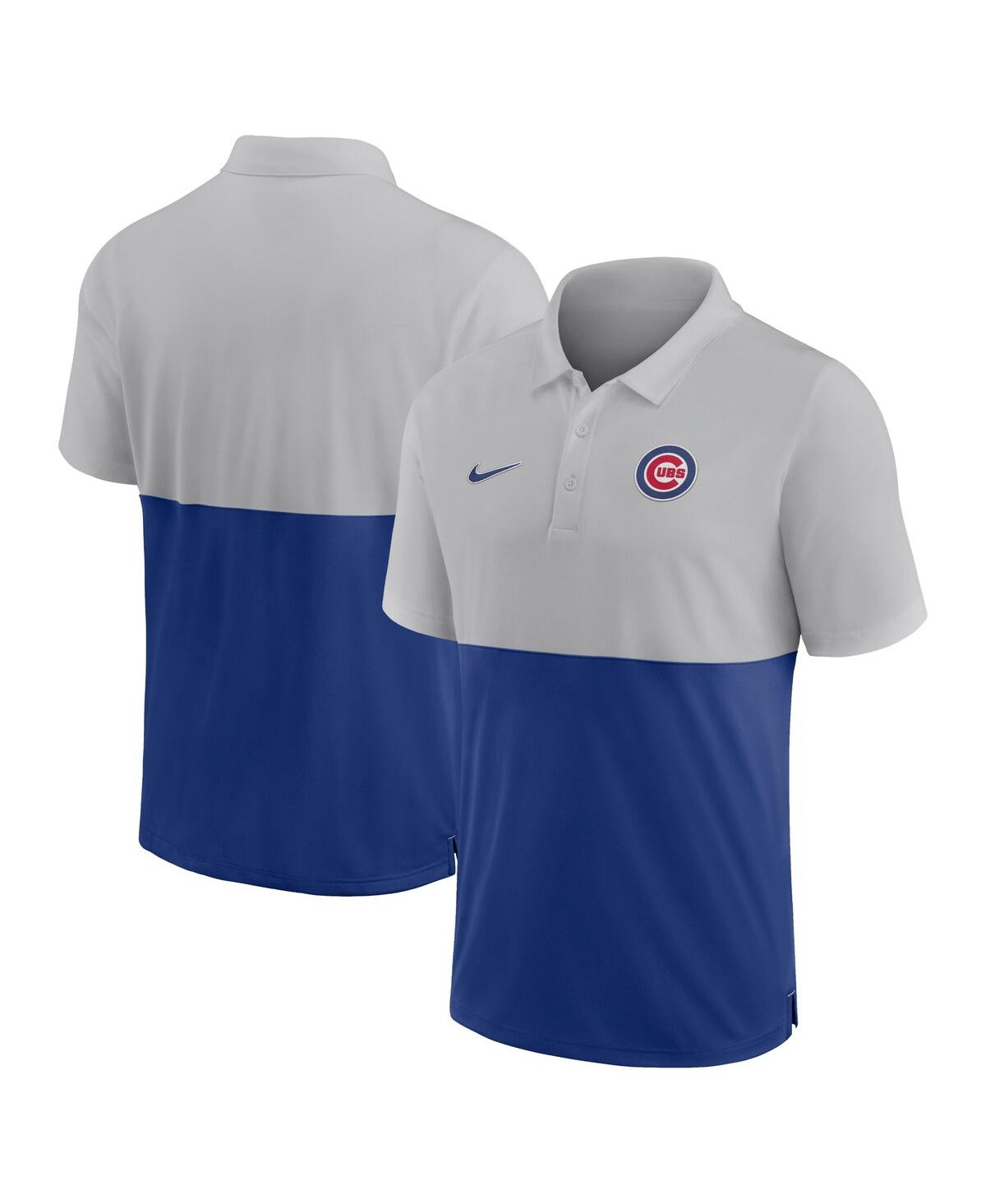 Shop Nike Men's  Silver, Royal Chicago Cubs Team Baseline Striped Performance Polo Shirt In Silver,royal