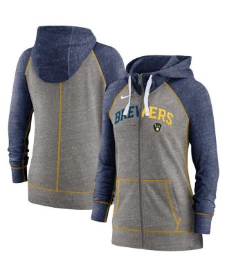 Women's Heathered Charcoal, Navy Milwaukee Brewers Split Wordmark Gym Vintage-Like Raglan Full-Zip Hoodie