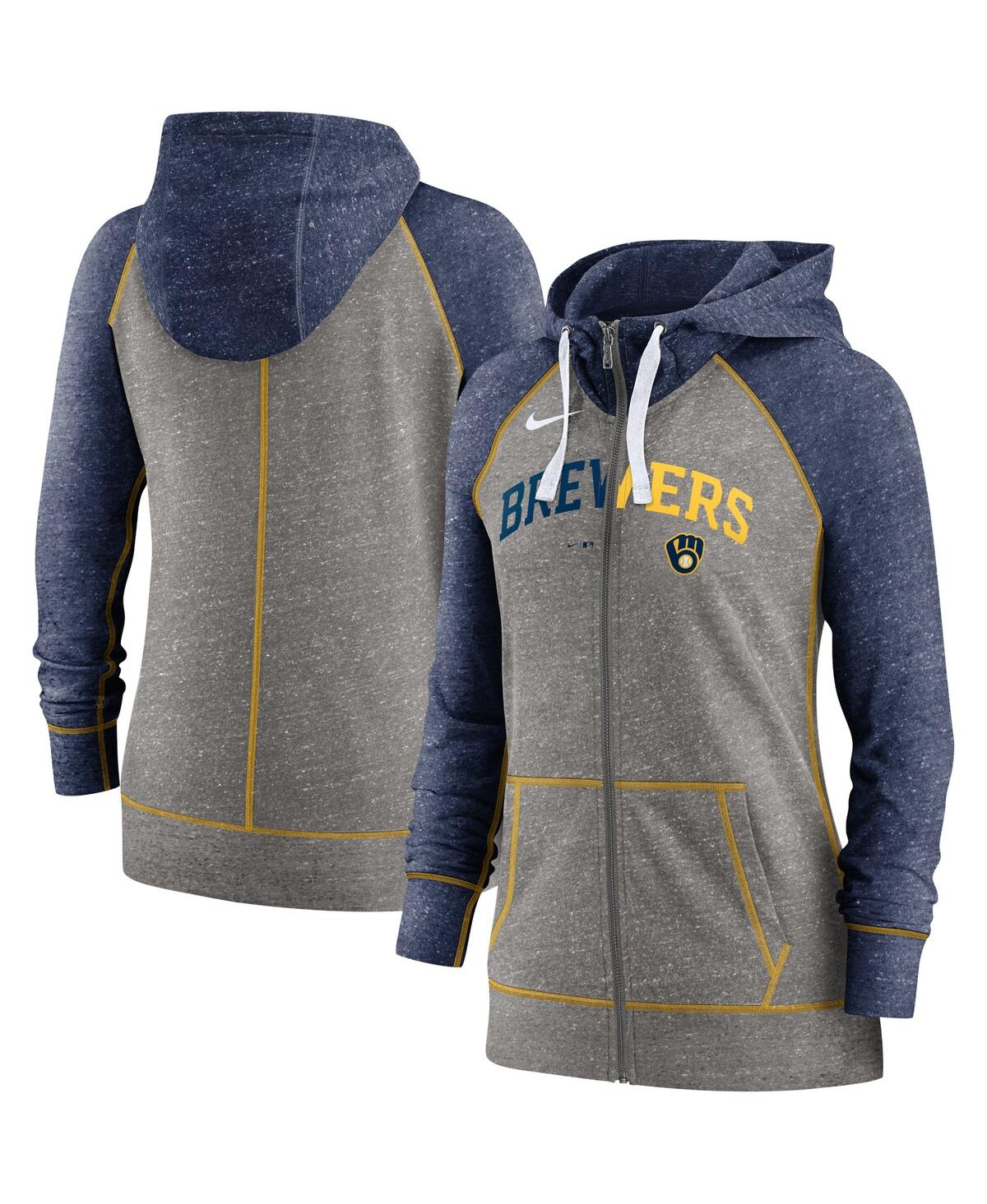 Women's Nike Navy Milwaukee Brewers Split Wordmark Gym Vintage-Like Raglan Full-Zip Hoodie - Navy