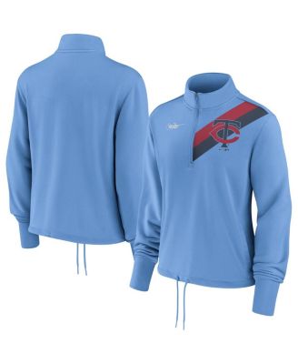 Women's Light Blue Minnesota Twins 1965 Cooperstown Collection Rewind Stripe Performance Half-Zip Pullover