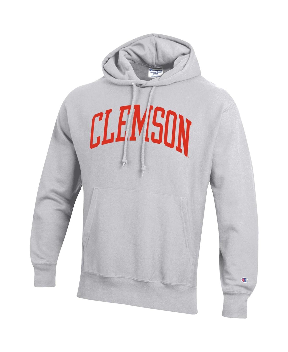 Shop Champion Men's  Heathered Gray Clemson Tigers Team Arch Reverse Weave Pullover Hoodie