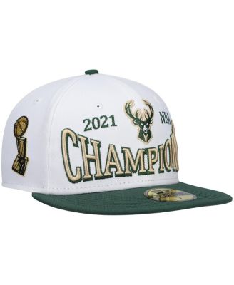 Men's White, Hunter Green Milwaukee Bucks Arch Champs 59Fifty Fitted Hat