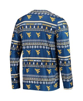 Men's Navy West Virginia Mountaineers Ugly Sweater Long Sleeve T-shirt and Pants Sleep Set