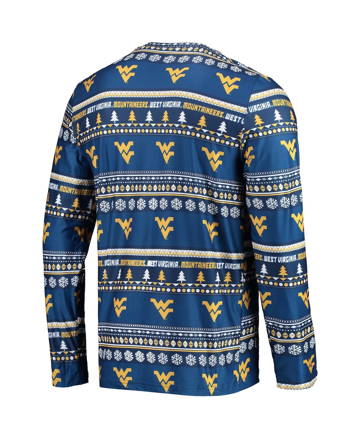Shop Concepts Sport Men's  Navy West Virginia Mountaineers Ugly Sweater Long Sleeve T-shirt And Pants Slee