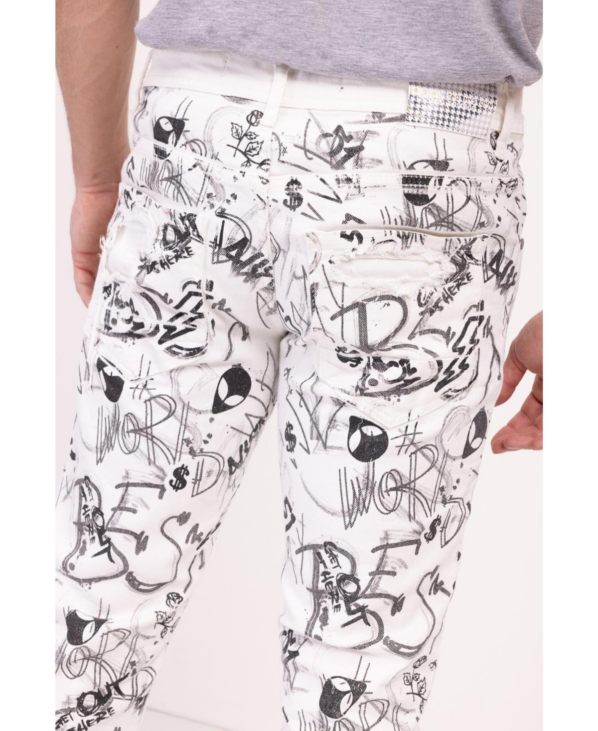 Ron Tomson Men's Modern Straight Scribble Denim Jeans