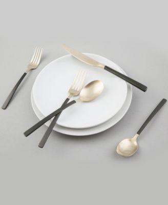 Beacon Two Tone Black-Gold Satin 20-Piece Flatware Set, Service for 4