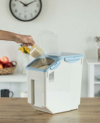 Large Plastic Storage Food Holder Containers with a Measuring Cup and Wheels, Set of 3