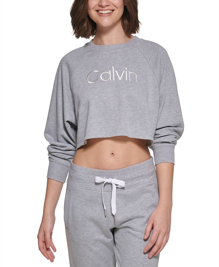 Calvin Klein Women's Embroidered Logo Cropped Sweatshirt & Reviews - Tops -  Women - Macy's
