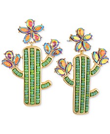 Gold-Tone Stone & Seed Bead Cactus Drop Earrings, Created for Macy's