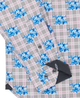 Men's Slim Fit Non-Iron Floral-Print Performance Stretch Dress Shirt