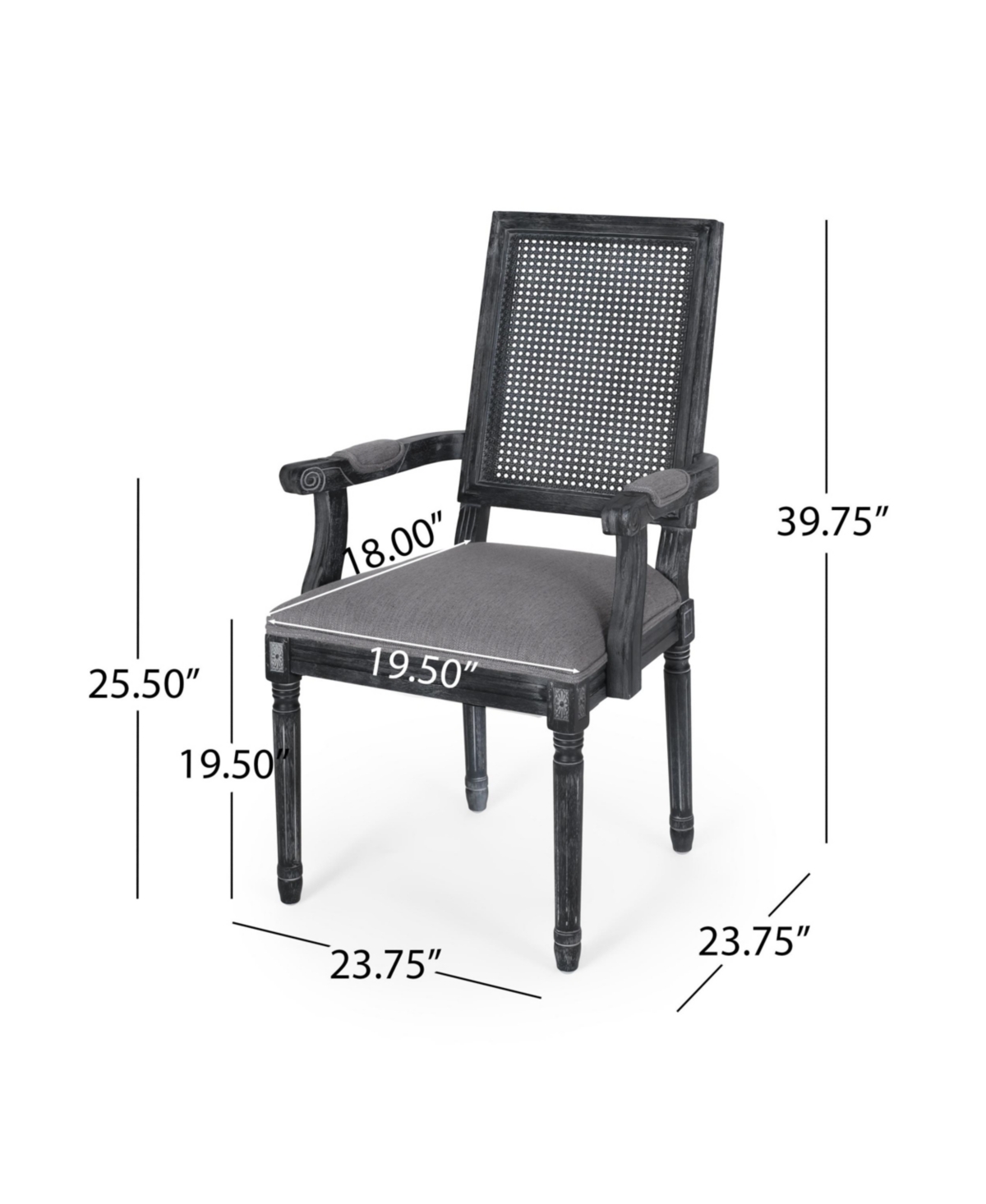 Noble House Maria French Country Wood And Cane Upholstered Dining Chair Set, 2 Piece In Gray