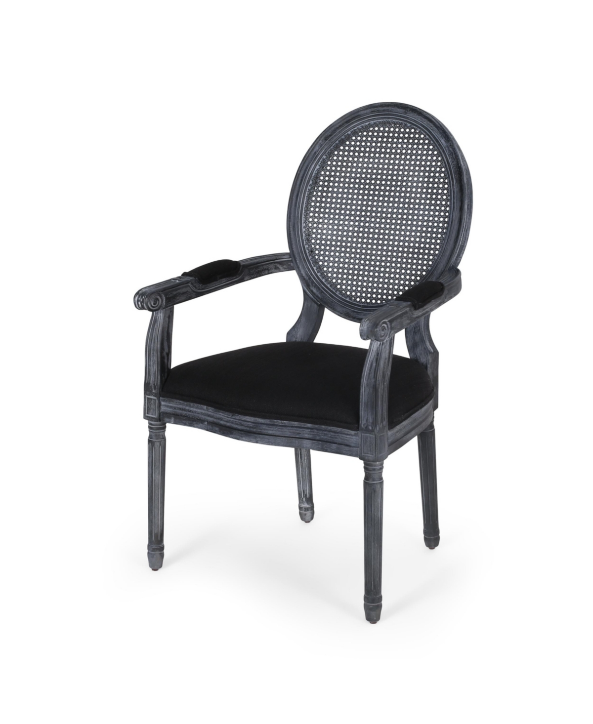 Noble House Judith French Country Wood And Cane Upholstered Dining Chair Set, 2 Piece In Black