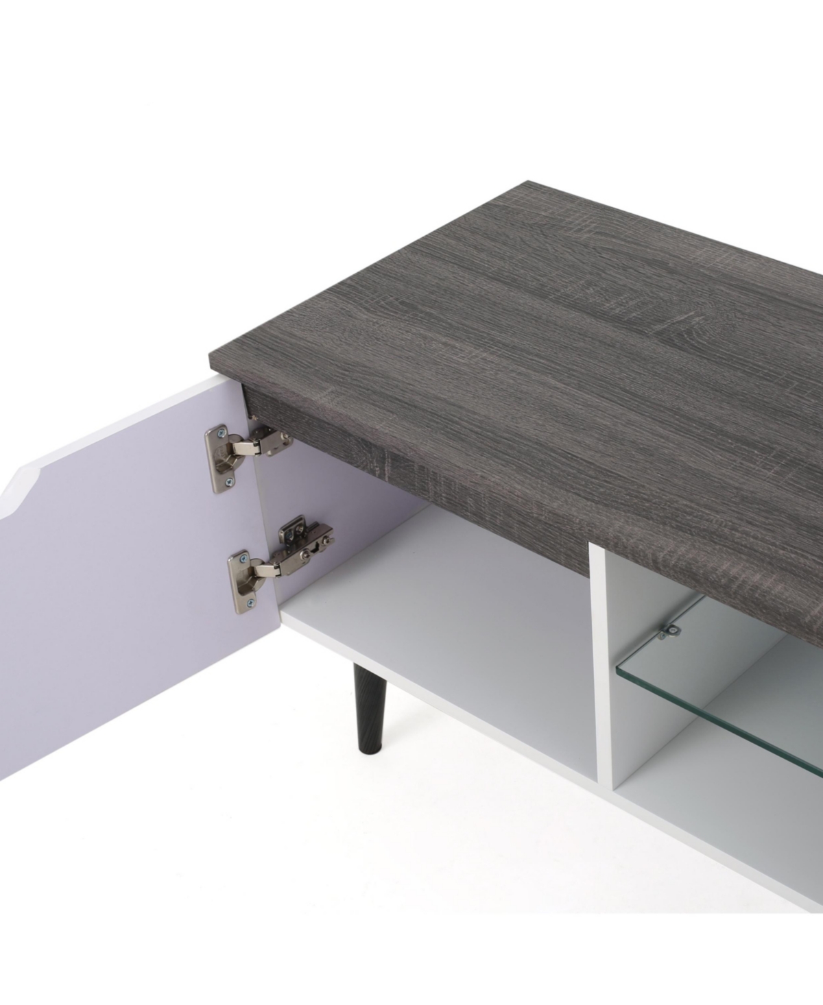 Noble House Rowan Mid-century Modern Two-toned Tv Stand With Glass Shelf In White