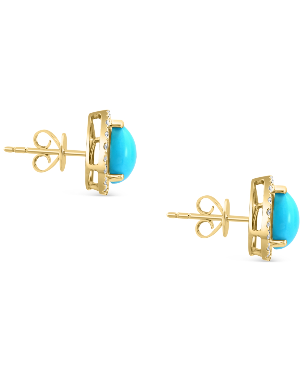 Effy Turquoise & Diamond (1/5 ct. t.w.) Halo Stud Earrings in 14k Gold - 14K Yellow Gold
